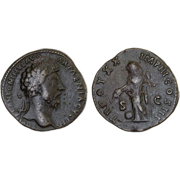 ROMAN EMPIRE: Marcus Aurelius, 161-180 AD, AE sestertius (21.19g), Rome, 165-166 AD, F-VF
