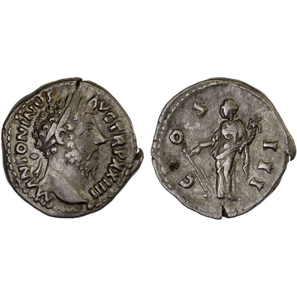 ROMAN EMPIRE: Marcus Aurelius, 161-180 AD, AR denarius (3.46g), Rome, 169-170 AD, VF