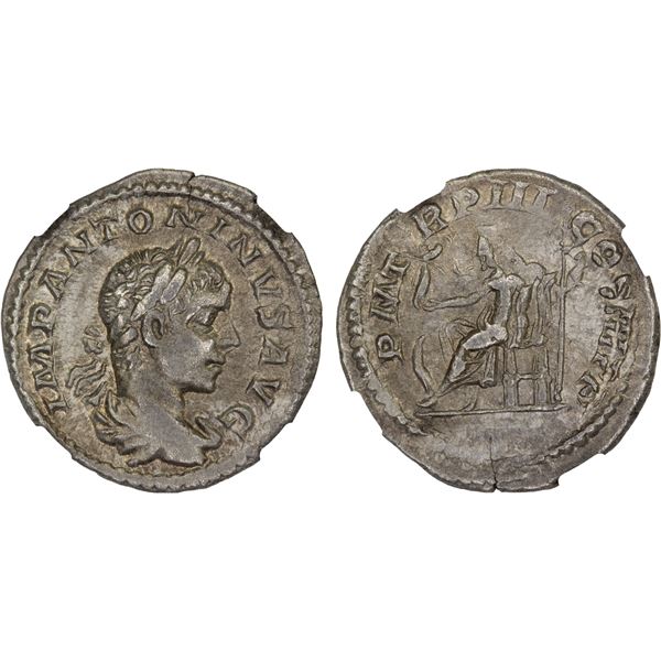 ROMAN EMPIRE: Elagabalus, 218-222 AD, AR denarius, Rome, 220 AD, NGC XF