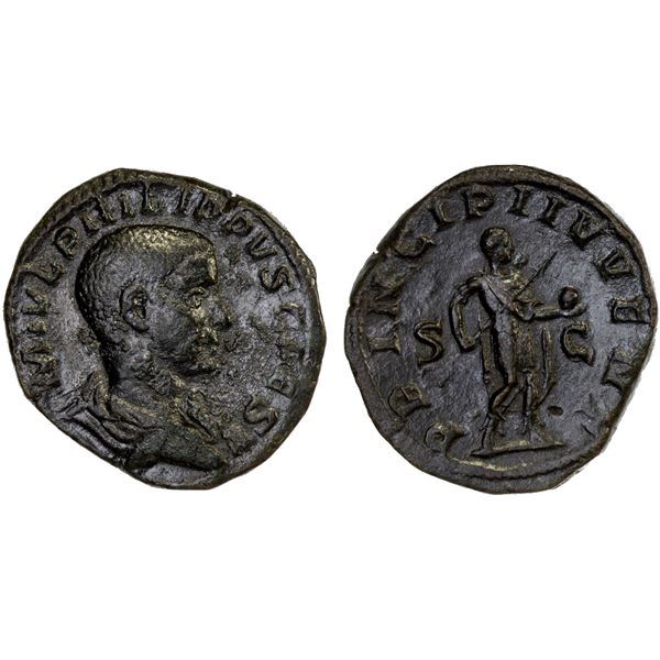 ROMAN EMPIRE: Philip II, as caesar, 244-247 AD, AE sestertius (21.28g), Rome, 244-246 AD, VF