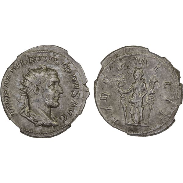 ROMAN EMPIRE: Philip I, 244-249 AD, AR antoninianus, Rome, 244-247 AD, NGC Choice AU