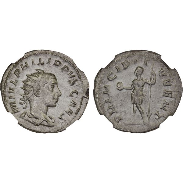 ROMAN EMPIRE: Philip II, as caesar, 244-247 AD, AR antoninianus, Rome, 244-246 AD, NGC Choice XF
