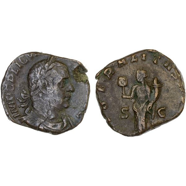 ROMAN EMPIRE: Valerian I, 253-260 AD, AE sestertius (16.06g), Rome, 255-256 AD, VF