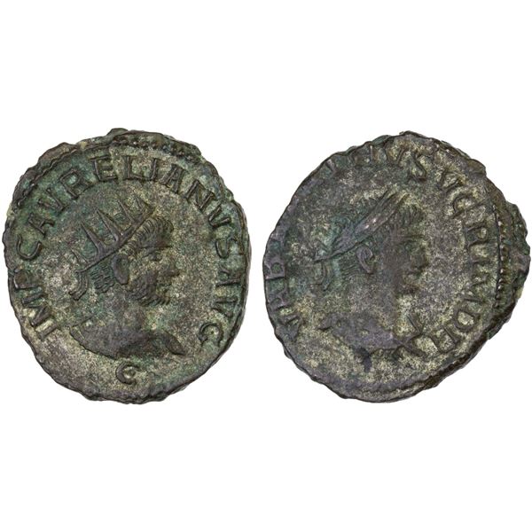 ROMAN EMPIRE: Aurelian, with Vabalathus, 270-275 AD, silvered BI antoninianus (3.92g), Antioch, VF