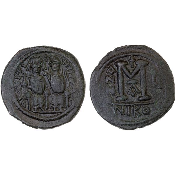 BYZANTINE EMPIRE: Justin II, 565-578, AE follis (15.72g), Nicomedia, year 5 (570/1), VF-XF