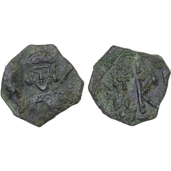 BYZANTINE EMPIRE: Justinian II, first reign, 685-695, AE 1/2 follis (1.29g), Syracuse, DM, VF