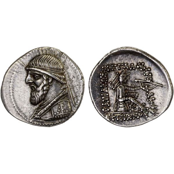 PARTHIAN KINGDOM: Mithradates II, ca. 123-88 BC, AR drachm (3.79g), Ekbatana, Choice VF
