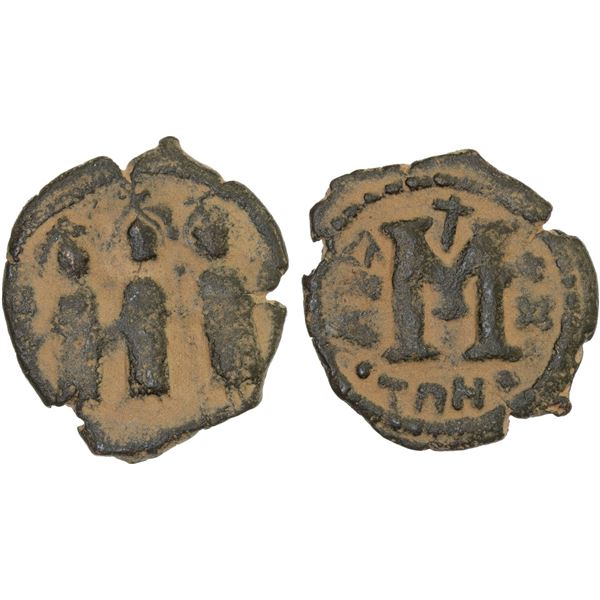 ARAB-BYZANTINE: Three Standing Figures, ca. 640s-660s, AE fals (5.74g), Fine