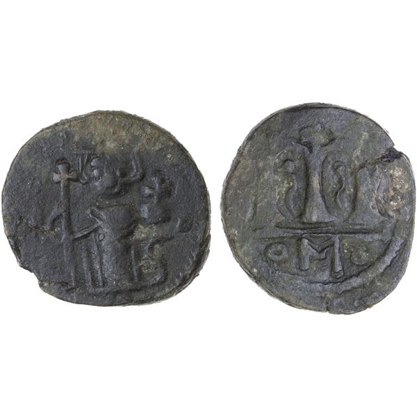 ARAB-BYZANTINE: Standing Emperor, ca. 670s-680s, AE fals (3.76g), VF