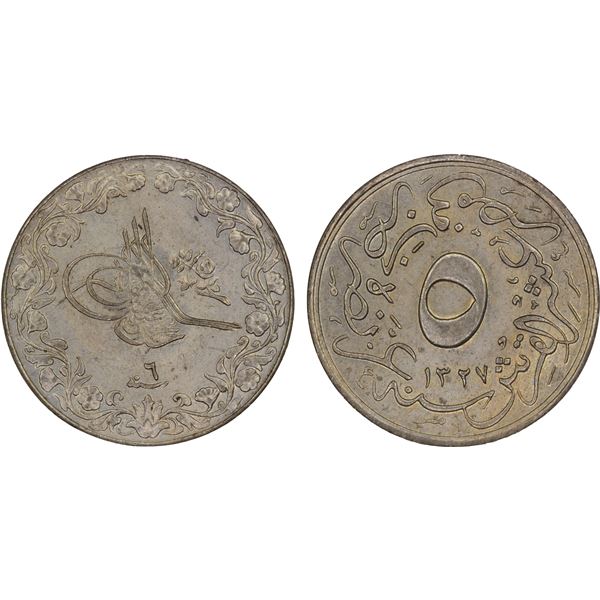 OTTOMAN EGYPT: Muhammad V, 1909-1914, 5/10 qirsh, AH1327 year 6, NGC MS64