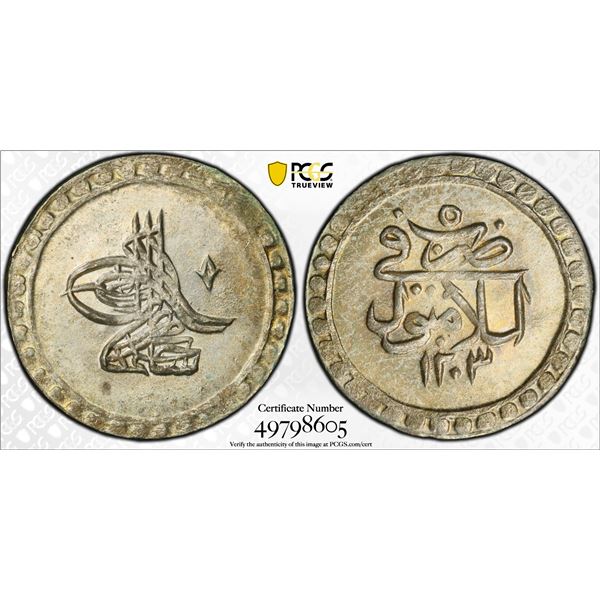 OTTOMAN TURKEY: Selim III, 1789-1807, AR 10 para, Islambul, AH1203 year 5 (1793), PCGS MS64