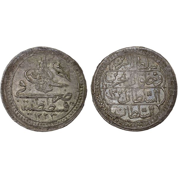 OTTOMAN TURKEY: Mahmud II, 1808-1839, AR 5 para (1.04g), Kostantiniye, AH1223 year 13, AU