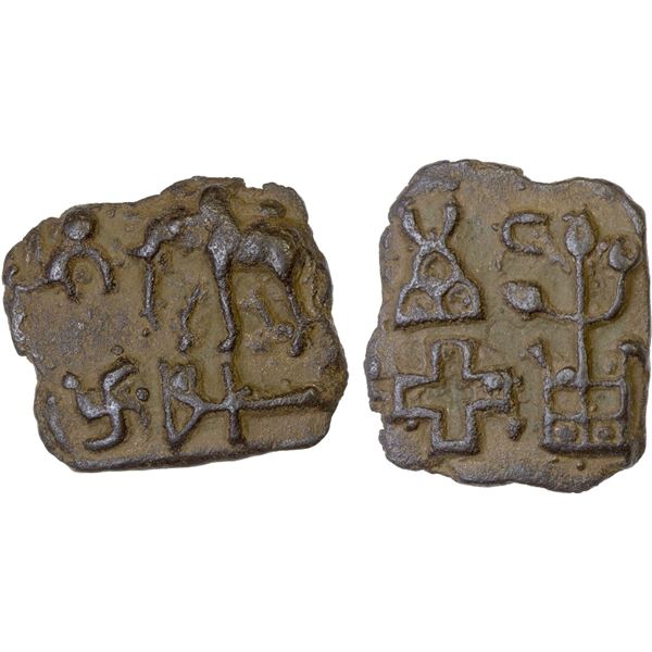 ANCIENT INDIA: MAURYAN: Anonymous, 3rd/2nd century BC, cast AE square unit (2.74g), bold XF
