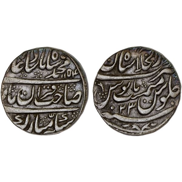 MUGHAL: Muhammad Shah, 1719-1748, AR rupee, Shahjahanabad, AH1154 year 23, VF