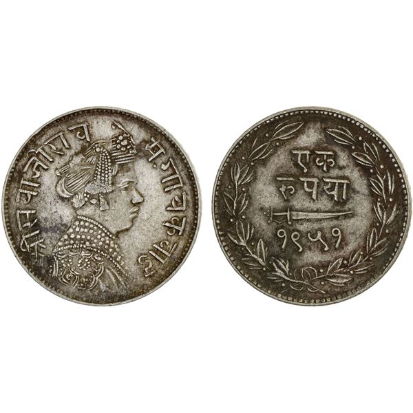 BARODA: Sayaji Rao III, 1875-1938, AR rupee, VS1951, VF