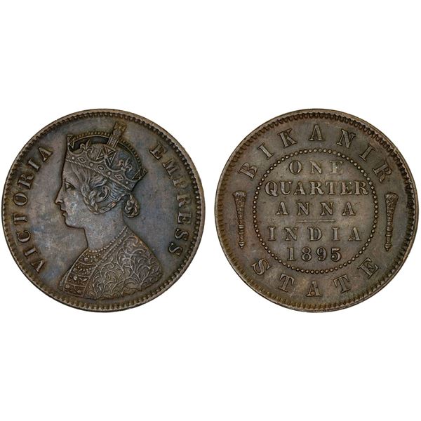 BIKANIR: Ganga Singh, 1887-1942, AE 1/4 anna, 1895, XF