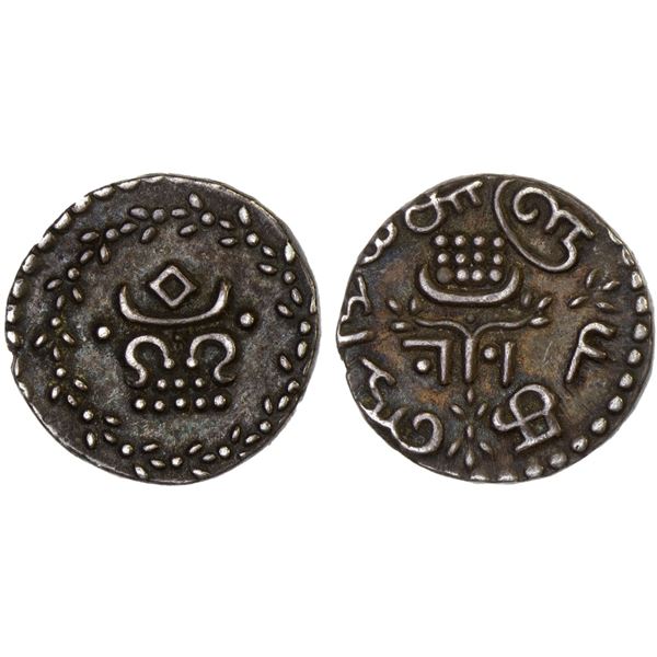 TRAVANCORE: Rama Varma IV, 1860-1880, AR velli fanam (1.51g), ND (1860-61), XF