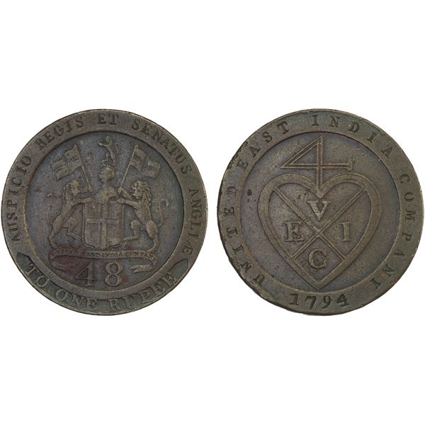 MADRAS PRESIDENCY: AE 1/48 rupee, 1794, F-VF
