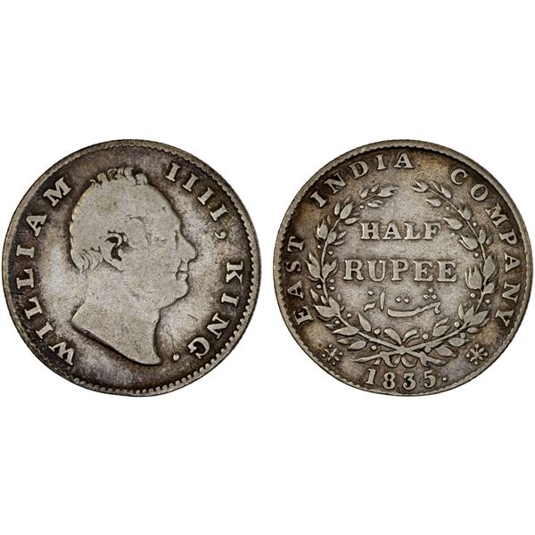 BRITISH INDIA: William IV, 1830-1837, AR 1/2 rupee, 1835(c), Fine