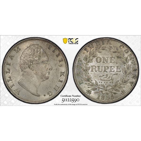 BRITISH INDIA: William IV, 1830-1837, AR rupee, 1835(c), PCGS MS63