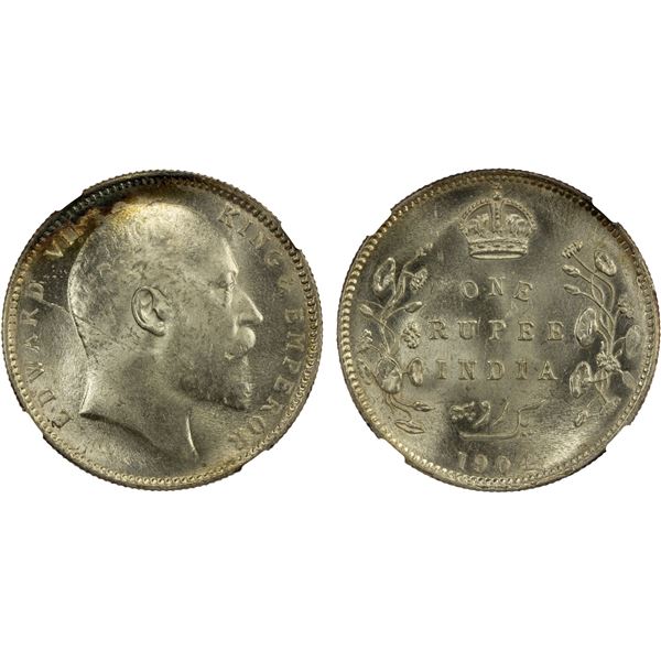 BRITISH INDIA: Edward VII, 1901-1910, AR rupee, 1904(c), NGC MS64