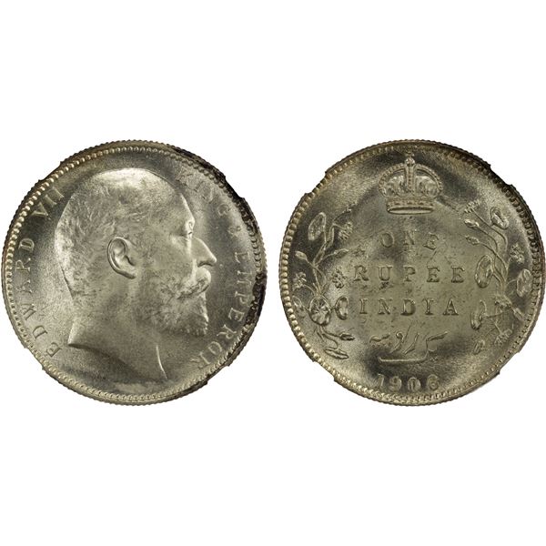 BRITISH INDIA: Edward VII, 1901-1910, AR rupee, 1906(c), NGC MS64