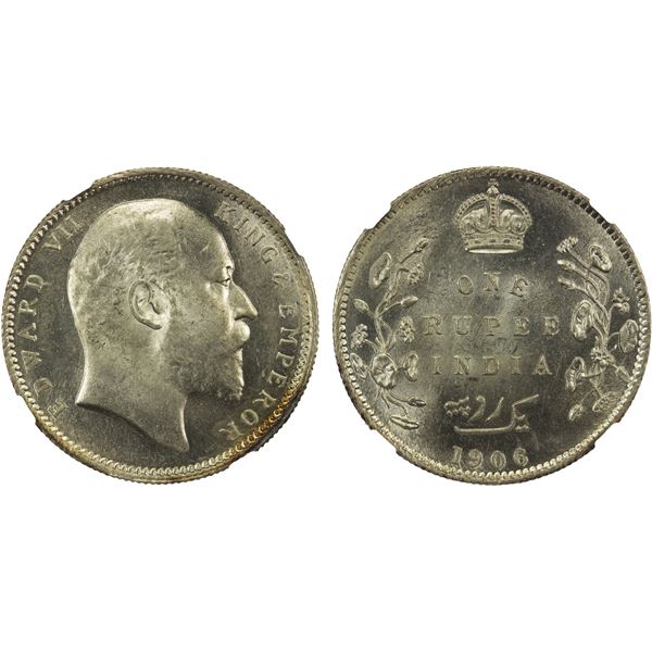 BRITISH INDIA: Edward VII, 1901-1910, AR rupee, 1906(c), NGC MS63