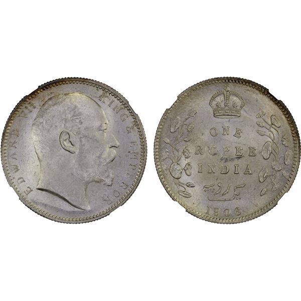 BRITISH INDIA: Edward VII, 1901-1910, AR rupee, 1906(c), NGC MS63