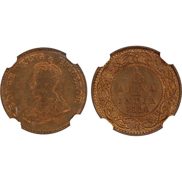 BRITISH INDIA: George V, 1910-1936, AE 1/12 anna, 1926(b), NGC MS67 RB