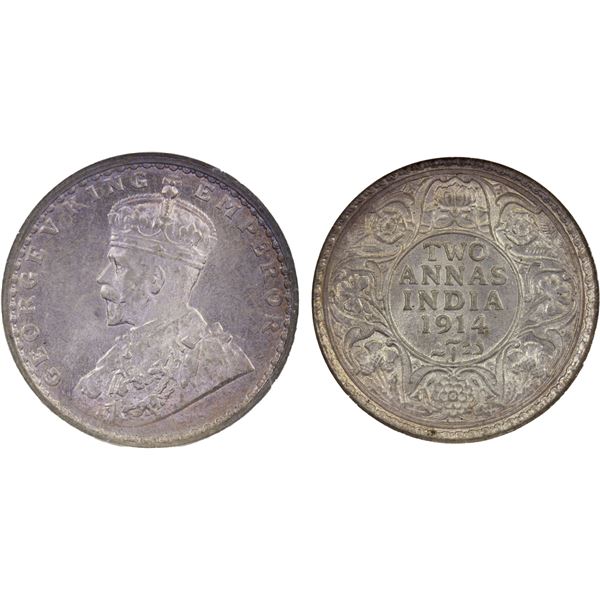 BRITISH INDIA: George V, 1910-1936, AR 2 annas, 1914(c), NGC MS65