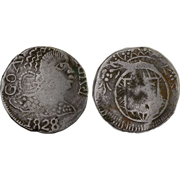 PORTUGUESE INDIA: GOA: Pedro IV, 1826-1828, AR rupia (10.71g), 1828, F-VF