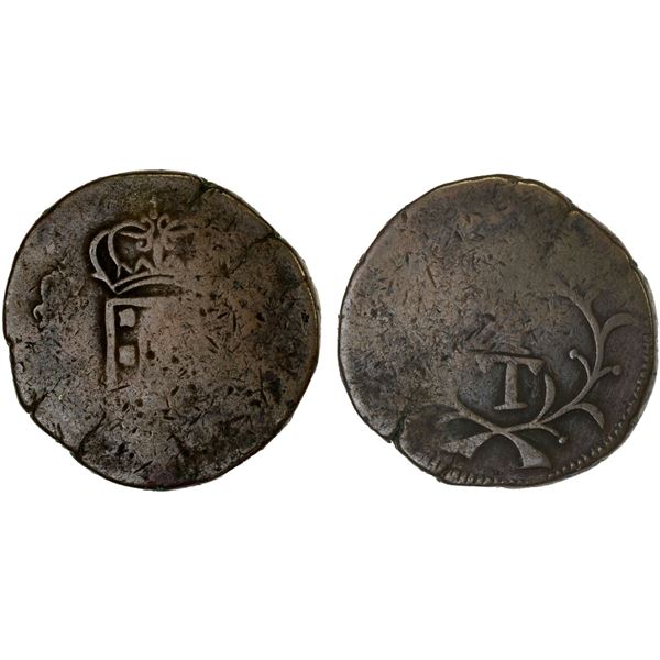 PORTUGUESE INDIA: GOA: Miguel, 1828-1834, AE tanga (38.43g), ND, F-VF