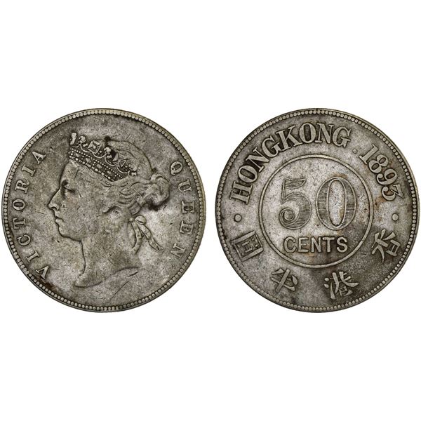 HONG KONG: Victoria, 1841-1901, AR 50 cents, 1893, Fine