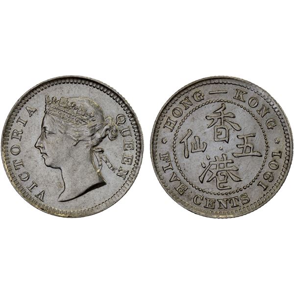 HONG KONG: Victoria, 1841-1901, AR 5 cents, 1901, Unc