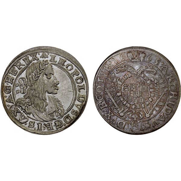 AUSTRIA: Leopold I, 1657-1705, AR 15 kreuzer (6.35g), 1663, XF-AU