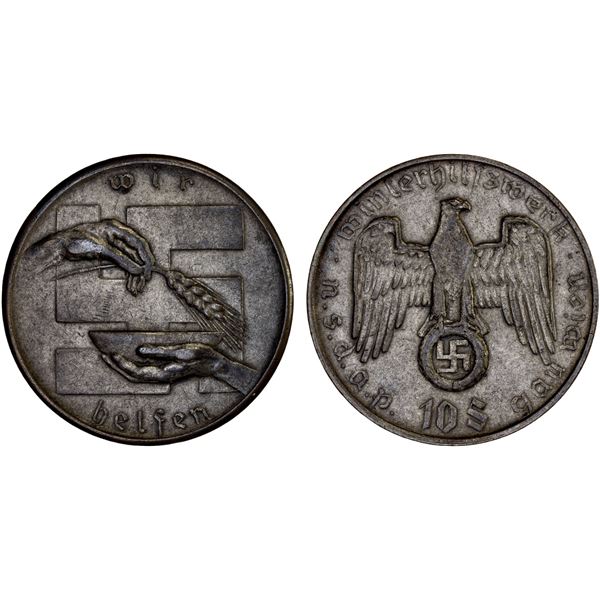 AUSTRIA: Third Reich, silvered 10 schilling token, ND (ca. 1940), Choice VF