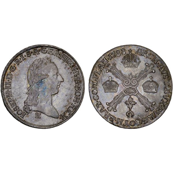 AUSTRIAN NETHERLANDS: Joseph II, 1780-1790, AR 1/4 couronne / kronenthaler, Günzburg, 1778-H, AU-UNC