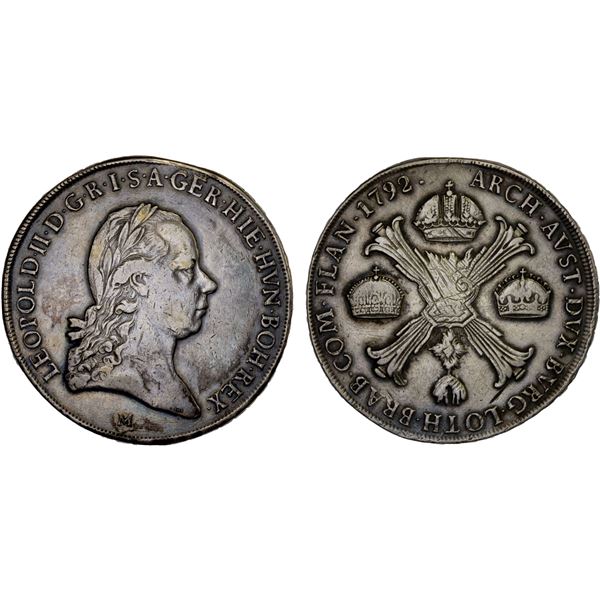 AUSTRIAN NETHERLANDS: Leopold II, 1790-1792, AR couronne / kronenthaler, Milan, 1792-M, VF