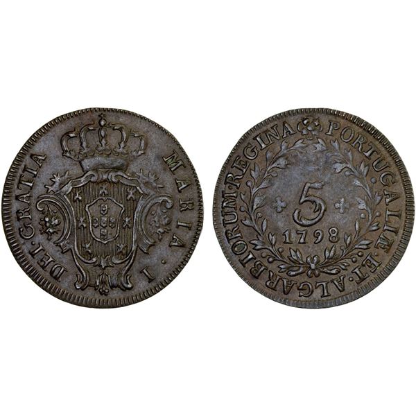 AZORES: Portuguese Colony, AE 5 reis, 1798, XF