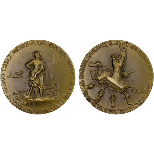 CZECHOSLOVAKIA: AE medal (99.33g), 1938, XF