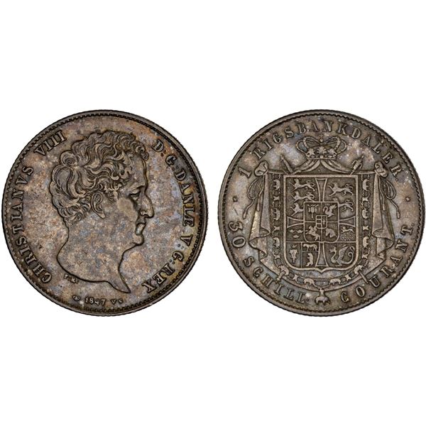 DENMARK: Christian VIII, 1839-1848, AR rigsbankdaler, 1847, VF