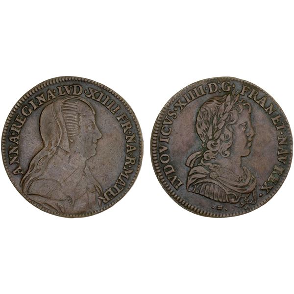 FRANCE: Louis XIV, 1643-1715, AE jeton (7.43g), ND (1643-6), VF