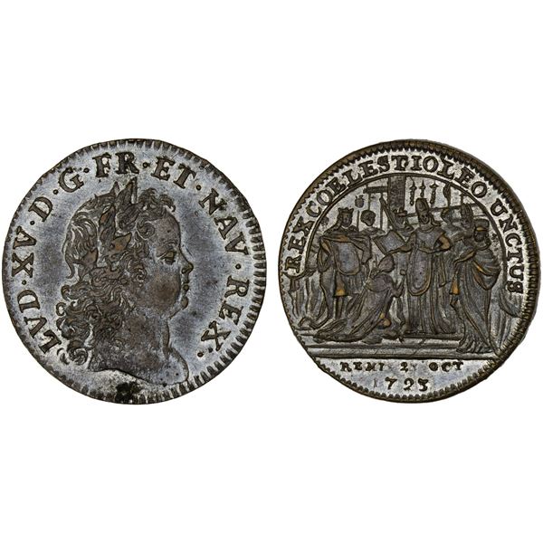 FRANCE: Louis XV, 1715-1774, silvered jeton, 1723, AU