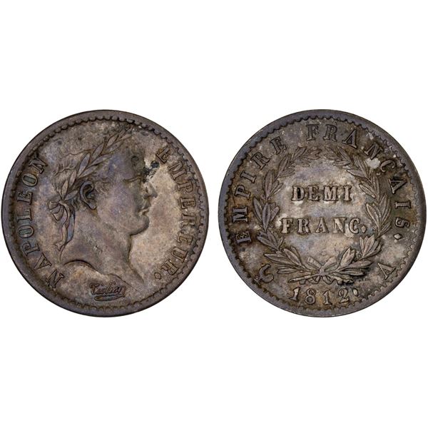 FRANCE: Napoleon I, Emperor, 1804-1814, AR 1/2 franc, 1812-A, XF