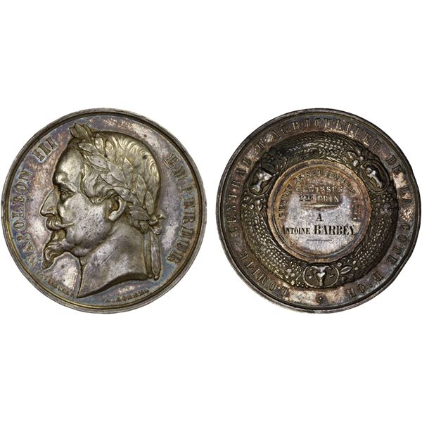 FRANCE: Napoléon III, 1852-1870, AR medal (36.22g), 1864, XF-AU