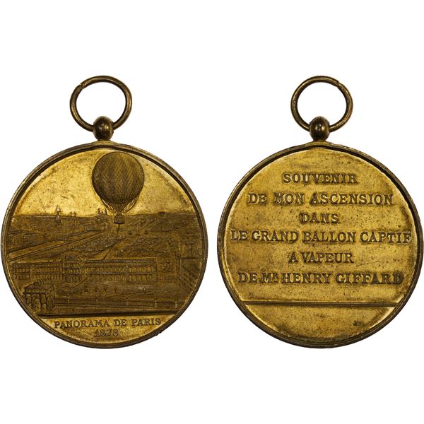 FRANCE: brass medal, Henri Giffard's Balloon Ascent, 1878, AU