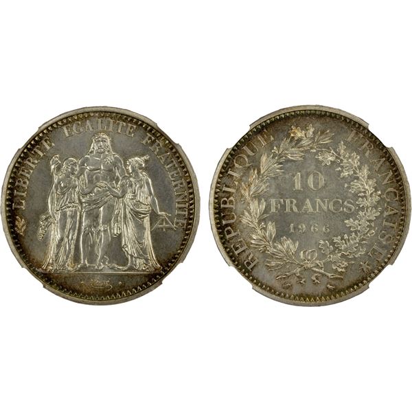FRANCE: Republic, AR 10 francs, 1966, NGC Specimen 66