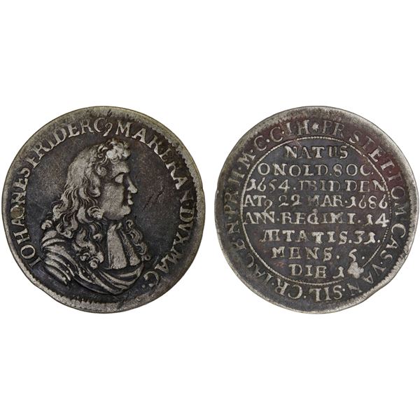BRANDENBURG-ANSBACH: Johann Friedrich, 1667-1686, AR groschen (1/24 thaler), 1686, Fine
