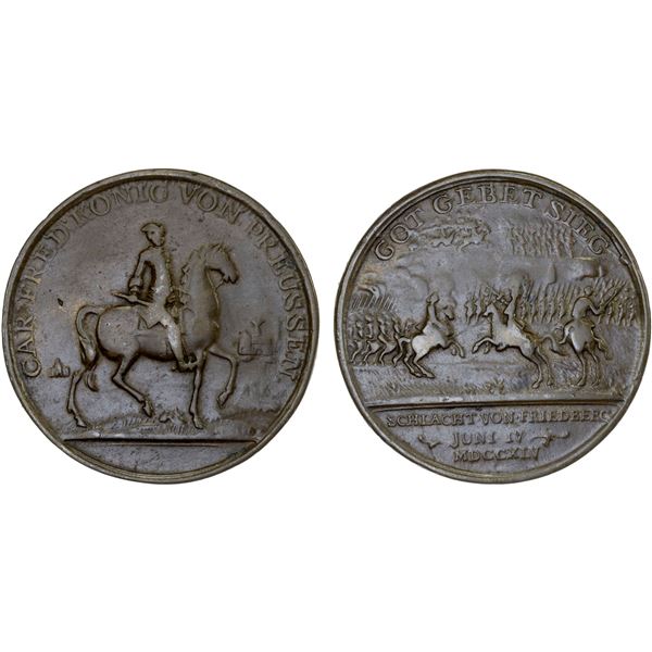 BRANDENBURG-PRUSSIA: Friedrich II, 1740-1786, AE medal (15.39g), 1745, F-VF