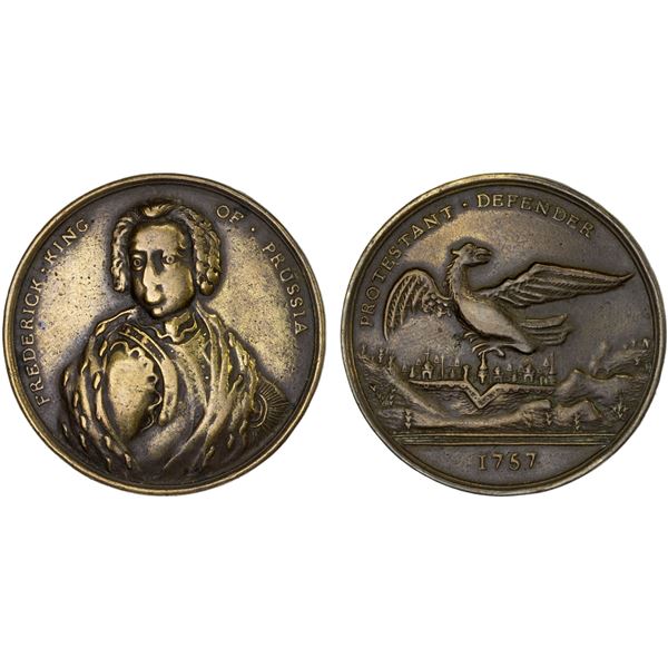 BRANDENBURG-PRUSSIA: Friedrich II, 1740-1786, AE medal (15.39g), 1745, F-VF